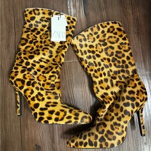 Zara Animal Print Heeled Boots
